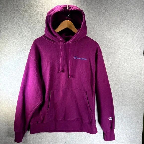 Vintage Champion Reverse Weave Hoodie Men's Large Purple Long Sleeve Pullover - Picture 1 of 10
